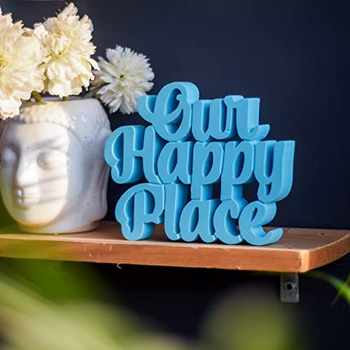 Image of NUKKAD TALE Our Happy Place Blue Aesthetic Table Decor Sculpture for Home or Office, Desk or Shelf, Quirky Room Decoration Showpiece, Ideal for Birthday Gift, Corporate Gift, and Inspiring Wall Decor