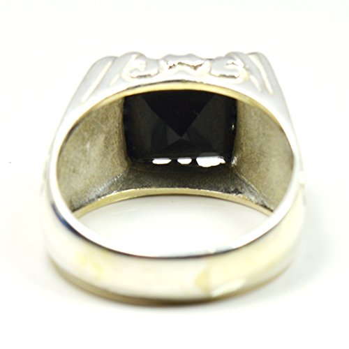 Bague mixte onyx noir naturel et argent 925 géométrique durable