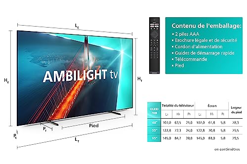 philips ambilight oled708/12 164 cm (65 pouces) smart 4k oled tv | uhd & hdr10+ | 120hz | moteur p5 ai perfect picture | dolby atmos | enceintes 20w | compatible avec l'assistant google & alexa