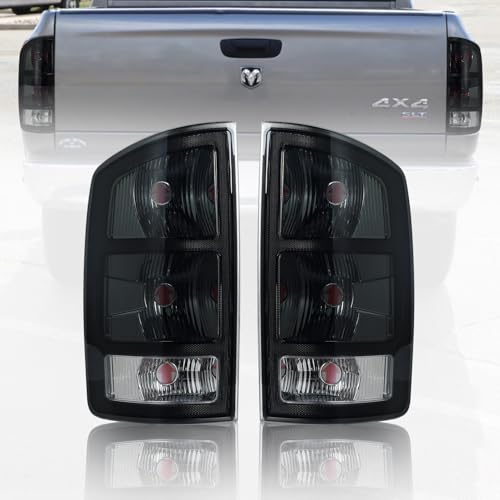 PAANLOK SmokedTail Light Housings for 2002-2006 Dodge Ram 1500 & 2003-2006 Ram 2500/3500 | Factory Housing Only (No Bulbs/Boards) | OE Replacement Pair (L#55077347AF/R#55077348AF)