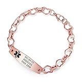 mnmoom 7.5 in Heart Medical Alert Bracelets for Women Rose Gold Heart Link No bp no iv no Needles Th