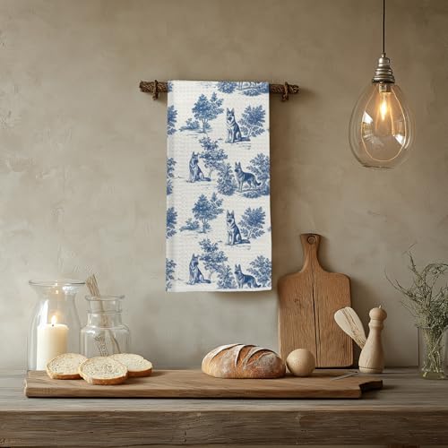 Image of German Shepherd Kitchen & Hand Towel for Dog Lovers, Chinoiserie German Shepherd Dish & Tea Towels, Farmhouse Dog Mom Gifts for Women, 16x24 Inch