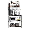 Somduy Baker’s Rack, 5 tier Coffee Bar, Microwave Stand with 20 Hooks for Kitchen Organizers and Storage, Kitchen Utility Shelves for Spices, Pots and Pans, Rustic Brown