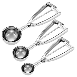 Cookie Scoop Set – Small/1 Tbsp, Medium/2 Tbsp, Large/3 Tbsp – Cookie Dough Scoop, Cookie Scoops for Baking Set of 3,18/8 Stainless Steel Melon Baller Scoop Ice Cream Scoop Muffin Scoop