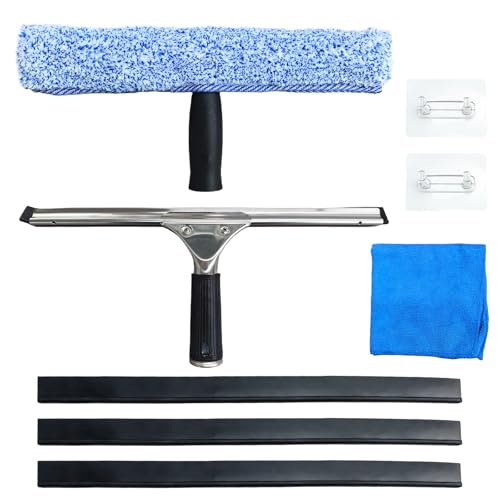 Kit de Limpieza de Ventanas 8 Piezas, Limpiacristales Profesional 35cm, Limpiador de Vidrio de Microfibra Multiuso, Kit de Limpieza Profesional para Limpiar y Secar Vidrio, Azulejos, Ventanas