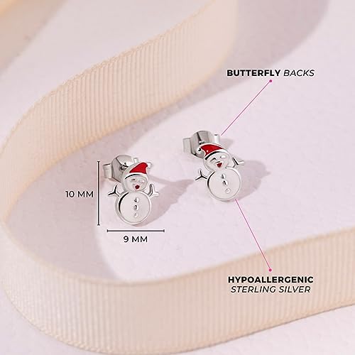 925 Sterling Silver Christmas Enamel Snowman Standard Push Back Earrings For Young Girls & Preteens - Holiday Earrings For Little Girls During Christmas - Small Snowman Earrings For Young Girls4