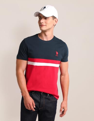 Image of U.S. Polo ASSN. Knitted Slim Fit Cotton T-Shirts for Men - Breathable & Comfortable, Half Sleeves Mens Casual T Shirts