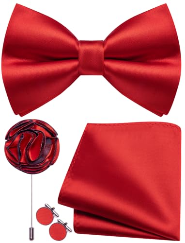 Image of Solid Color Bow Ties for Men Silk Pre-tied Tuxedo Bowtie Set 4PCS