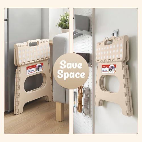 Image of ACSTEP Folding Step Stool 11 Inch, Sturdy Plastic Foldable Step Stool for Kids & Adults, Non Slip Lightweight Collapsible Foot Stools Holds 300 lbs, Ideal for Kitchen, Bathroom, Outdoor, Khaki