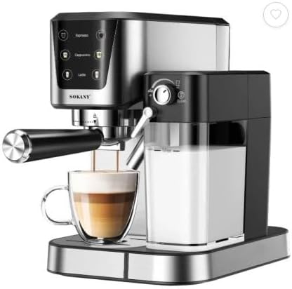 Espresso Machine, Stainless Steel, with Milk Frother, Cappuccino and Latte Maker