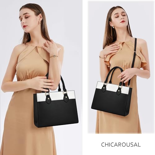 Image of CHICAROUSAL Crossbody Purses and Handbags for Women PU Leather Tote Top Handle Satchel Shoulder Bags (d Black- White)
