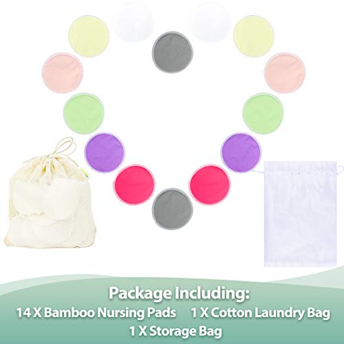 Image of wegreeco Nursing Breast Pads (14 Pack)+Laundry Bag & Travel Storage Bag, 2 Sizes: 3.9 /4.7inch - Washable & Reusable Breastfeeding Nursing Pads (Passion, Large, Daytime Use)