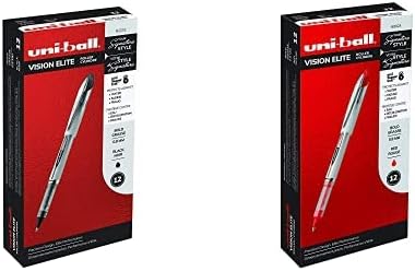 uni-ball Vision Elite - Bolígrafos de punta redonda, 0.031 in, negro, paquete de 12 bolígrafos Vision Elite de punta redonda, 0.031 in, rojo,