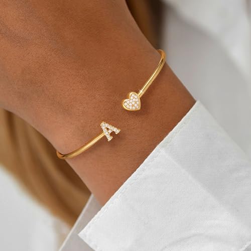 WFYOU Gold Initial Bracelets for Women Non Tarnish Dainty 14k Gold Plated Heart Initial Bracelet Letter A-Z Personalized Adjustable Bangle Bracelets Name Cuff Bracelet Birthday Gifts for Women Jewelry2