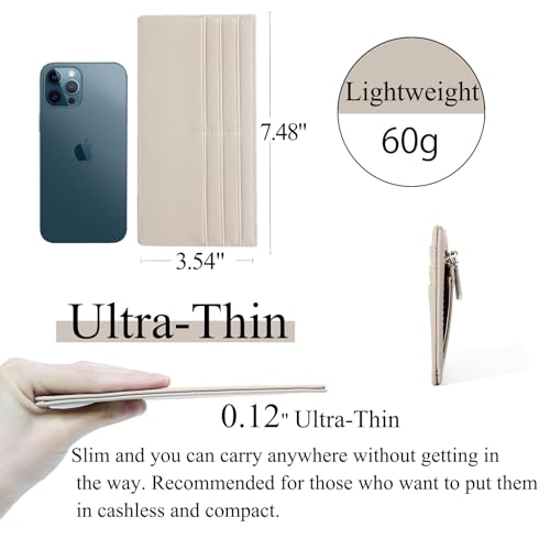 Slim Wallet Credit Card Ultra Thin Long Card Wallet Zippered Pockets ID Case Wallet Small Compact Leather Wallet Coin Purse (Gold)3