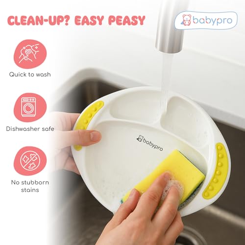 Image of BabyPro Feeding Plate Set with Spoon & Fork for Toddlers, Yellow 1+ Years | BPA-Free, Non-Toxic, Easy-Grip Handles, Pefrect Size Baby Meal Set for Kids