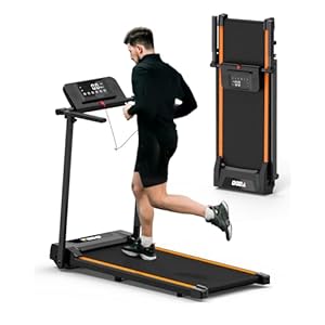 Folding Treadmill, Under Desk Treadmills for Home with 2.25HP, 12 HIIT Modes, Compact Small Treadmill for Home Office, Space Saving with Large Running Area, LCD Display