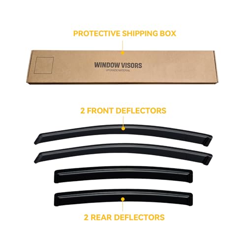 Image of Rain Guards Window Visor for 2016-2019 Chevrolet Chevy Cruze Out-Channel | Shields Vent Deflector Shade Wind Dark Smoke 2017 2018 16 17 18 19, Tape-On Outside-Mount, 4PCS