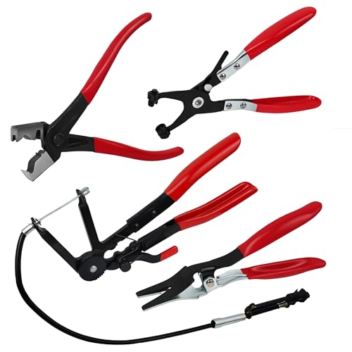AZKEEGREY 4 Pack Hose Clamp Pliers Set Long Reach Spring Wire Clip Plier Flat Band Remover and Clic-R Type Clamp Tool