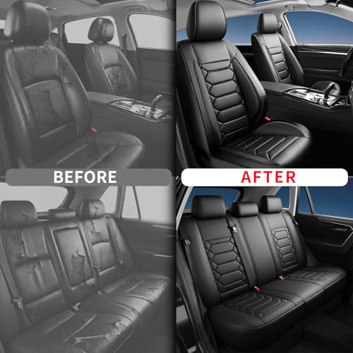Image of Fit Sierra Car Seat Covers (5 Seats Full Set) Compatible with GMC Sierra 1500 /2500 /3500 2000-2026-Full Coverage Breathable Leather, Airbag Compatible, Waterproof & All-Weather,Black