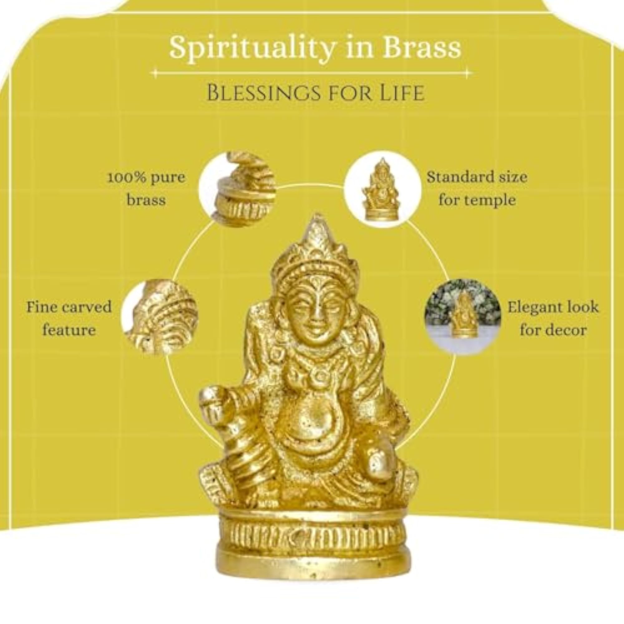 Lord Kuber Brass Statue for Home Temple, Decorative Idol