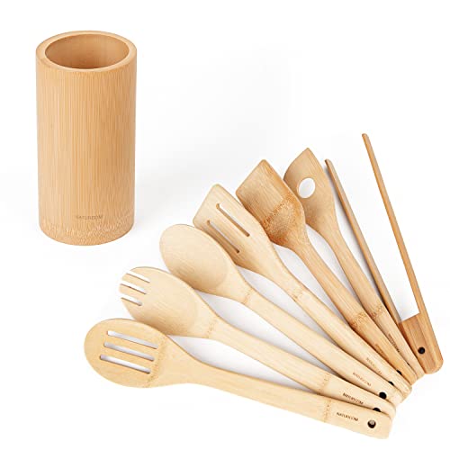 Naturoom Kitchen Utensils Set of 8 PCS, 12Inches Bamboo Wooden Cooking Spoon & Spatula Tools Perfect for Non-Stick Cookware (Bamboo 12inches) Naturoom Kitchen Utensils Set of 8 PCS, 12Inches Bamboo Wooden Cooking Spoon & Spatula Tools Perfect for Non-Stick Cookware (Bamboo 12inches)