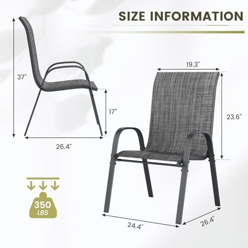 Image of UDPATIO Patio Chairs Set of 6, Stackable Outdoor Dining Chairs with High Back, Breathable Textilene Fabric Outdoor Chair All Weather, 350LBS Capacity for Garden /Backyard (Dark Grey)