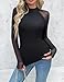 Zeagoo Black Tops for Women Mock Neck Long Sleeve Shirt See Through Dressy Casual Going Out Outfits