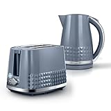 Tower Solitaire Kitchen Set, 1.5L Rapid Boil Kettle & 2 Slice Toaster, Grey and Chrome Accents, T10075GRY, T20082GRY