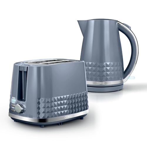 Tower Solitaire Kitchen Set, 1.5L Rapid Boil Kettle & 2 Slice Toaster, Grey and Chrome Accents, T10075GRY, T20082GRY