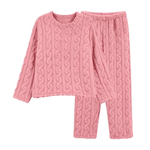 Winter Pajamas for Women Flannel Lounge Sets Cozy Fuzzy Sleepwear Pink L - image 4