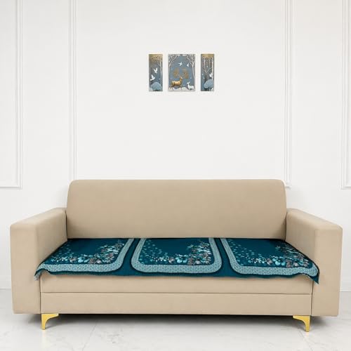 Image of Homerz 'Brooklyn Series' Premium Sofa Cover | Quilted Floral Design | Non-Slip Washable Sofa Protector | Soft Anti Slip Fabric (Teal, 5 (3+2) Seater, Only Seat Cover)