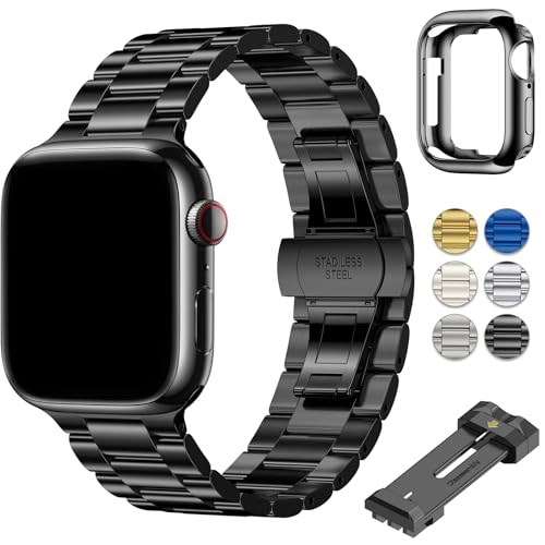 OULUOQI アップルウォッチ用のバンド Apple Watchに適合する 交換ベルト 蝶ボタン ステンレス製 49mm 45mm 44mm 42mm 41mm 40mm 38mm 長さ調整器具付き ユニセックス 防錆耐食 通気 防水 おしゃれ Watch Series Ultra/Ultra 2/9/8/7/6/SE/5/4/3/2/1 に対応