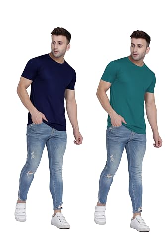 Image of TQH Men Dri Fit Polyester Half Sleeve Round Neck Multicolor t Shirts - Combo Set of 2