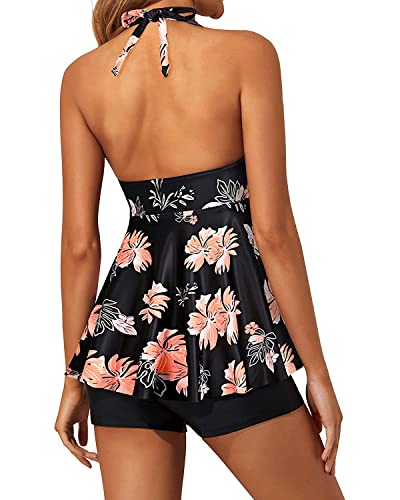 Yonique Two Piece Tankini Swimsuits for Women with Shorts Halter V Neck Bathing Suits Flowy Twist Front Swimwear2