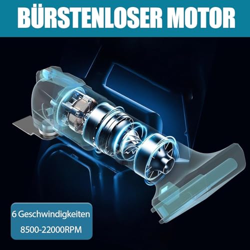 Akku-Multitool,multifunktionswerkzeug Akku für Makita 18V Akku, Werkzeugloser Zubehörwechsel,6 Geschwindigkeitsstufen, Anti-Vibrationsgriff,8500-21000RPM,22 Zubehör(inc 2 3.0Ah akkus) – Bild 4