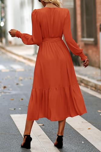 Image of PRETTYGARDEN Women's Floral Boho Dress Fall Long Sleeve Wrap V Neck Ruffle Flowy Maxi Spring Wedding Guest Vacation Dresses