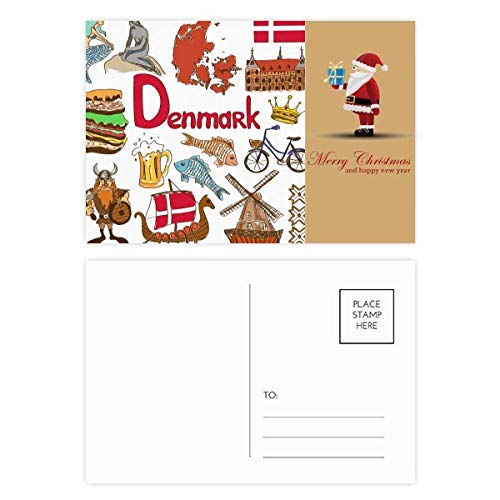 Cartes postales Danemark avec drapeau Père Noël pour correspondances de fin d'année lot de 20