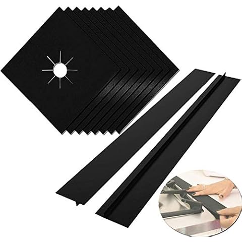 MSDADA Stove Covers, 8 Pcs 0.2 mm 10.6" x 10.6" Gas Range Protectors with 2 Pcs 21” Silicone Gap Cover Keep Stove Clean, Double Thickness, Reusable, Non-Stick, Easy to Clean Cover