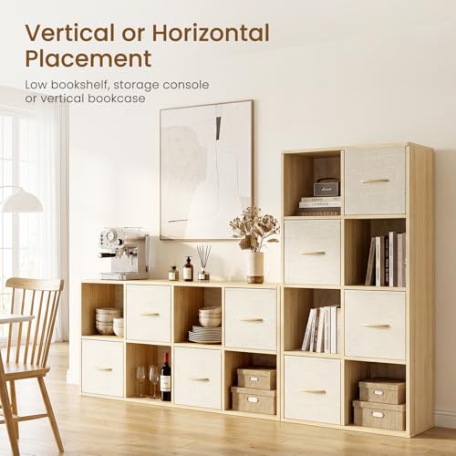 EXPERLAM-8-Cube-Storage-Organizer-Solid-Wood-Bookshelf-with-4-Storage-Bins-Cube-Shelf-with-2-Removable-Back-Panels-Vertical-or-Horizontal-Bookcase-Open-Book-Shelf-for-Bedroom-Living-Room-Office