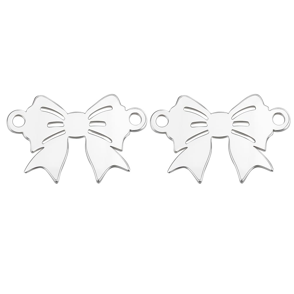 BENECREAT 2pcs 925 Sterling Silver Bowknot Links, Silver Bowknot Charm Connector