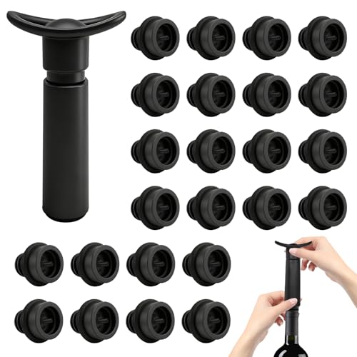 Bellanova Pompe à Vide pour Vin Noire Pompe à Vide Vin avec 24 Bouchons de Vin Sous Vide, Poignée Ergonomique en ABS, Réutilisable et Légère, pour Maison...