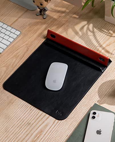 Image of DailyObjects Trigono Mouse Pad | Extended for Laptop, for PC, and Wireless Mouse | Precise Cable Cut-Outs | Water Resistant | Phone Holder | Vegan Leather Finish for Home, Office, Gaming -Brown