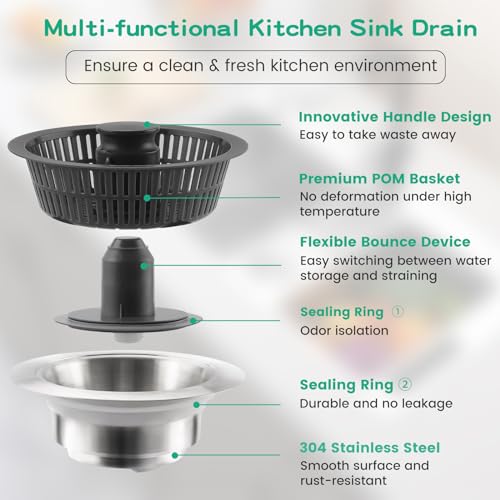 SAMODRA Upgraded 3 in 1 Kitchen Sink Strainer and Stopper, Stainless Steel Sink Drain Strainer Combo for Kitchen Sink, US Standard 3-1/2\'\' Drain, Anti-Clogging