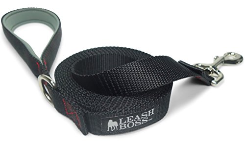 Leashboss 10 Foot Dog Leash with Padded Handle - Long Leash for Hiking, Camping, Exploring, or Walking (10 Feet, Black/Red/Grey)