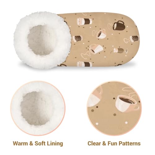 Retro Coffee Themed House Slippers for Women Men Soft Closed Back Slippers Indoor Fuzzy Bedroom Shoes Lightweight Non-slip Home Slippers4