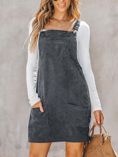 Image of CUPSHE Women Corduroy Fall Dresses Front Bib Pocket Square Neck Wide Strap Casual Overall Mini Dress