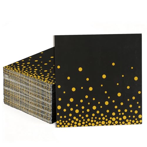 Black and Gold Paper Napkins 50 Pack Black Napkins Disposable Gold Pattern Dinner Napkin Black & Gold Cocktail Napkins Decorative Guest Napkin for Wedding Birthday Graduation Party Decorations