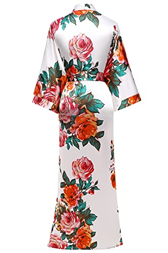 Image of BABEYOND Women's Kimono Robe Long Satin Silky Floral Lightweight Bridesmaid Wedding Bachelorette Party Robe