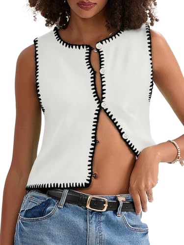 Womens Sweater Vest Top Trendy Summer Outfits 2025 Sleeveless Button Down Crop Knit Tank Tops3